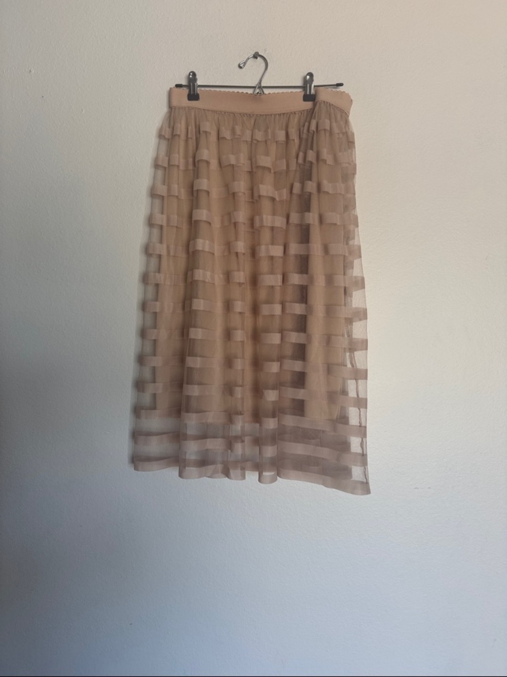 Metro Wear Beige Striped Sheer Midi Skirt